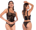 Mapale 2796 two piece set black mesh corset with adjustable straps and structured form fitting design