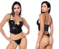 Black faux leather corset and matching thong two piece set by Mapale style 2803 shown from the front