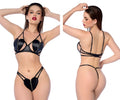Black heart-shaped lingerie set by mapale with zipper details and thin straps in black color for intimate wear
