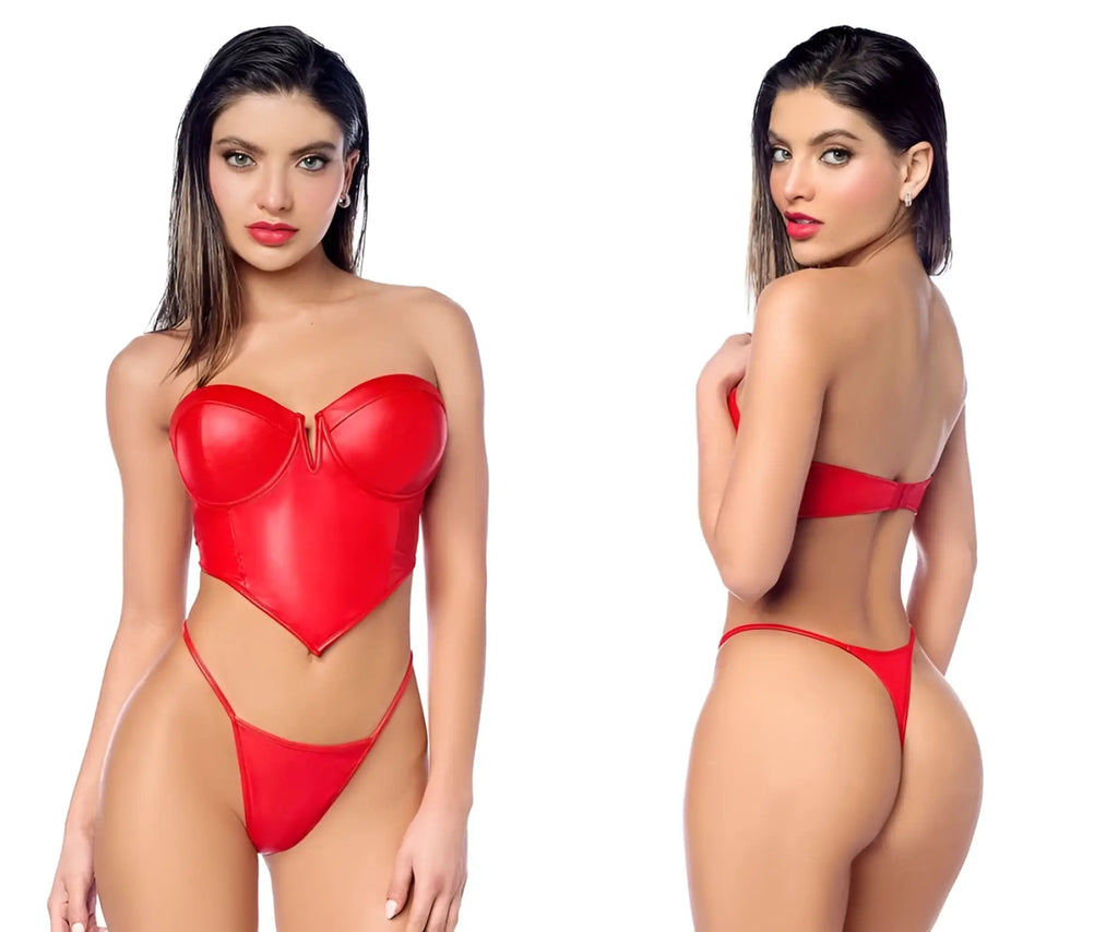 Red latex corset top with matching thong briefs from mapale 2809 two piece set for bold lingerie looks