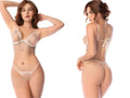 White sheer lingerie two piece set with delicate fringe detailing and thin straps by Mapale 2811 color white
