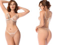 White sheer lingerie two piece set with delicate fringe detailing and thin straps by Mapale 2811 color white