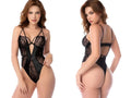 Black lace Mapale 2815 bodysuit with sheer mesh panels and sleek form-fitting design in black color
