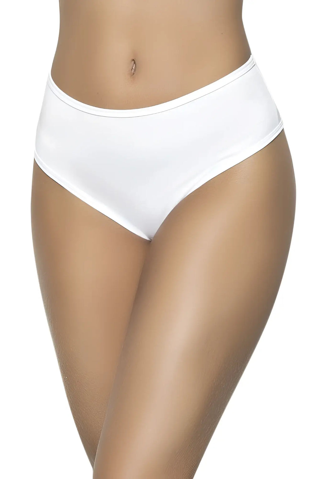 White Mapale 3037 high waist bikini bottom made of smooth stretchy fabric with ruched back panty design