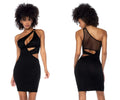Black mapale 40004 one-shoulder bodycon dress with sheer mesh panel and cutout details in stretch fabric