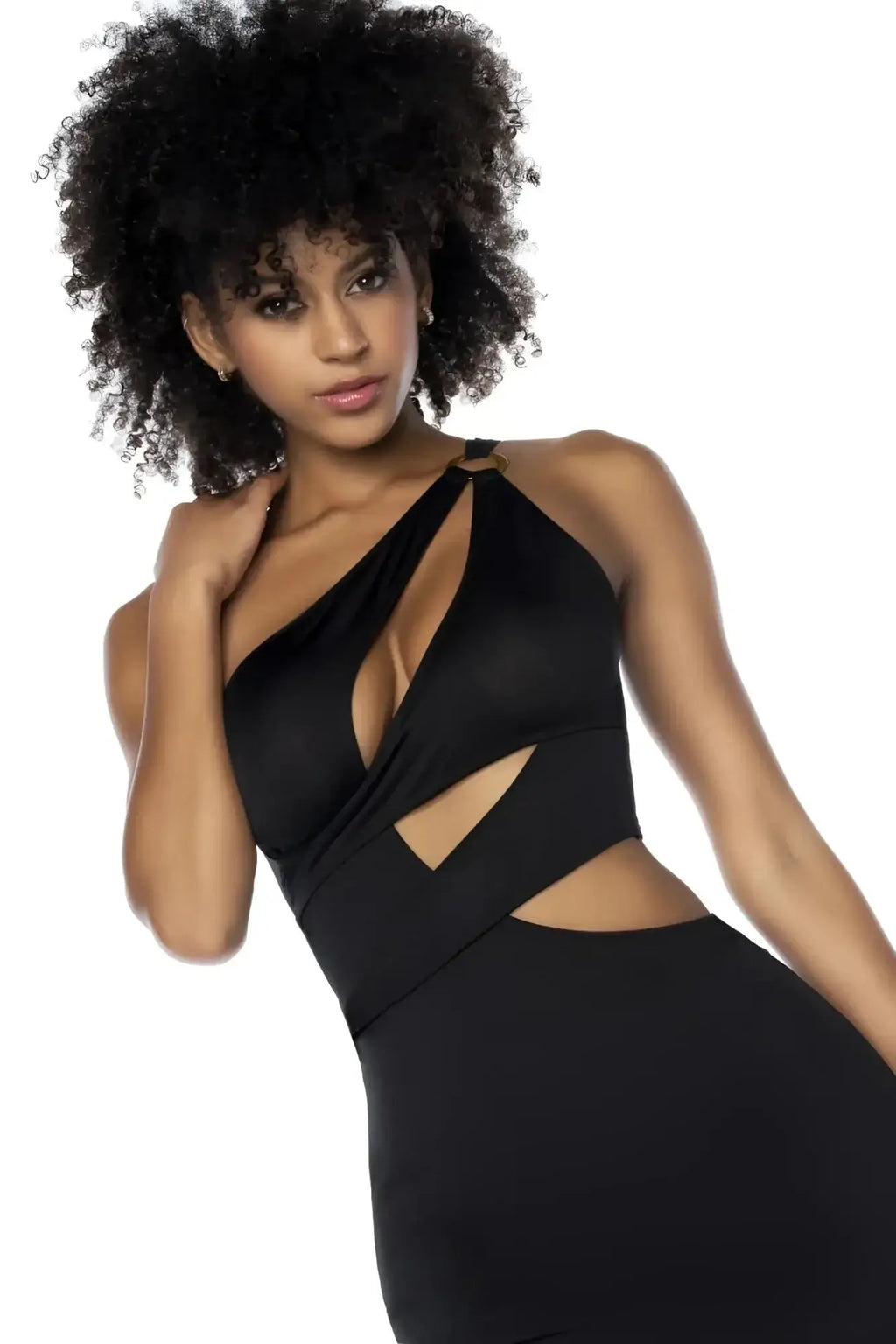 Black one-shoulder mapale 40004 dress with cut-out details and sleek form-fitting design for elegant occasions
