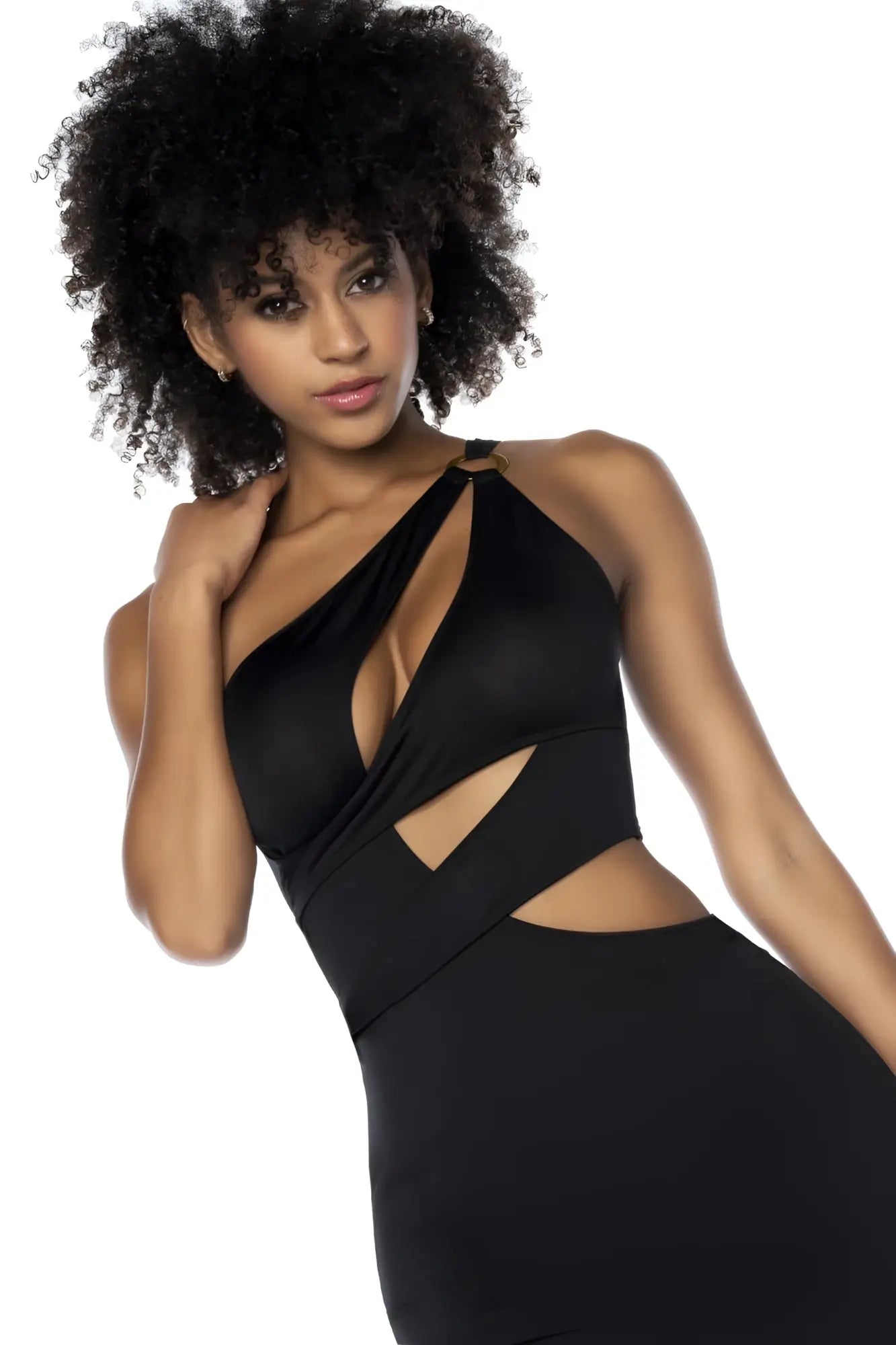 Black one-shoulder mapale 40004 dress with cut-out details and sleek form-fitting design for elegant occasions