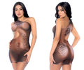 Sheer brown bodysuit with intricate black tattoo style patterns from mapale 40009 dress bohemian mystique