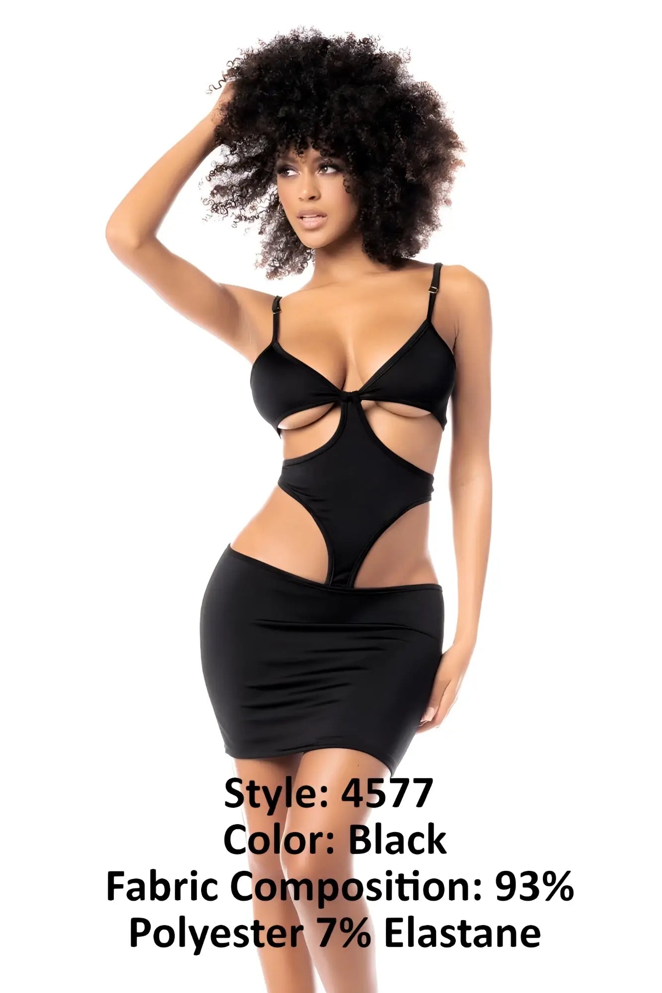 Black mapale 4577 cut-out bodycon dress with triangle neckline high-waisted skirt made of polyester elastane