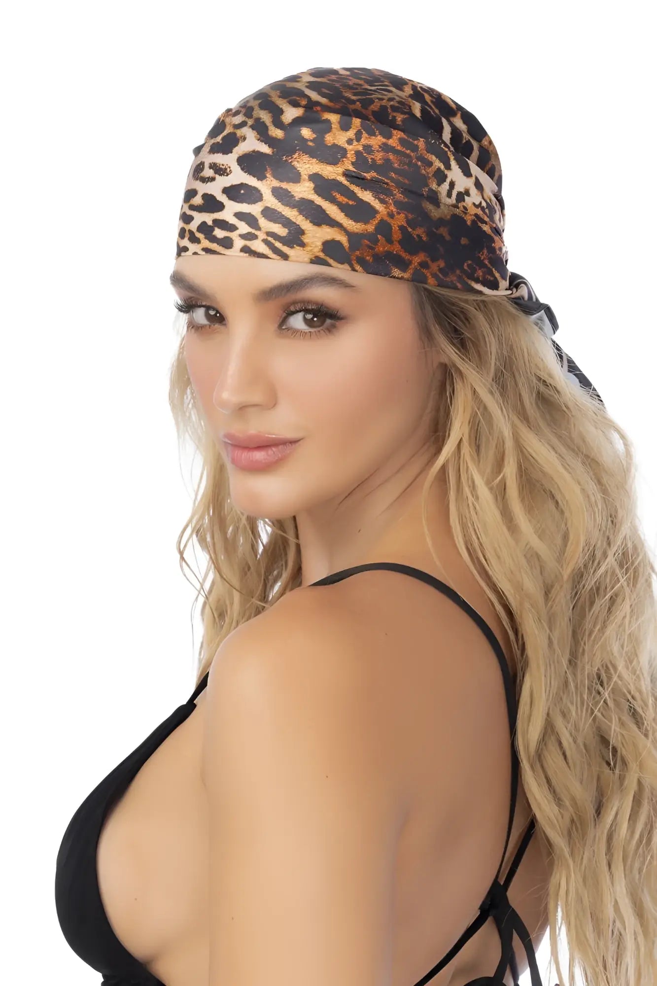 Mapale 47018 all ways scarf leopard print headscarf with bold classic tan and black pattern