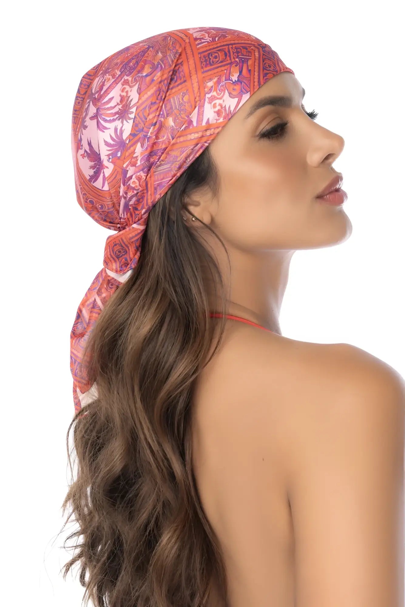 Mapale 47018 all ways scarf in vibrant pink and purple paisley pattern made of lightweight fabric color desert mirage