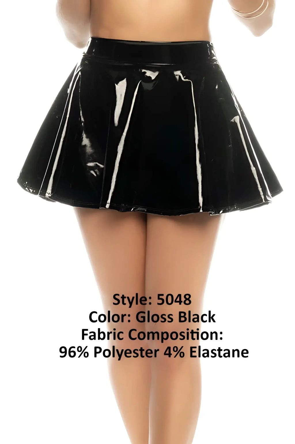 Mapale 5048 vegas gloss black pleated mini skirt made of 96 polyester and 4 elastane showcasing front view