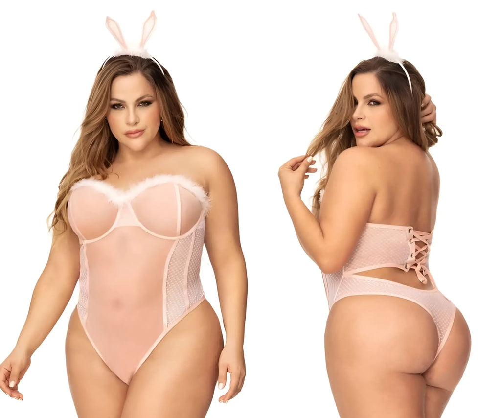Mapale 60009x sexy bunny costume pink bunny-themed lingerie set with mesh and lace detailing