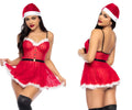 Red santa claus-themed lingerie dress by mapale 60010 with white fur trim black straps belt and corset-style bodice