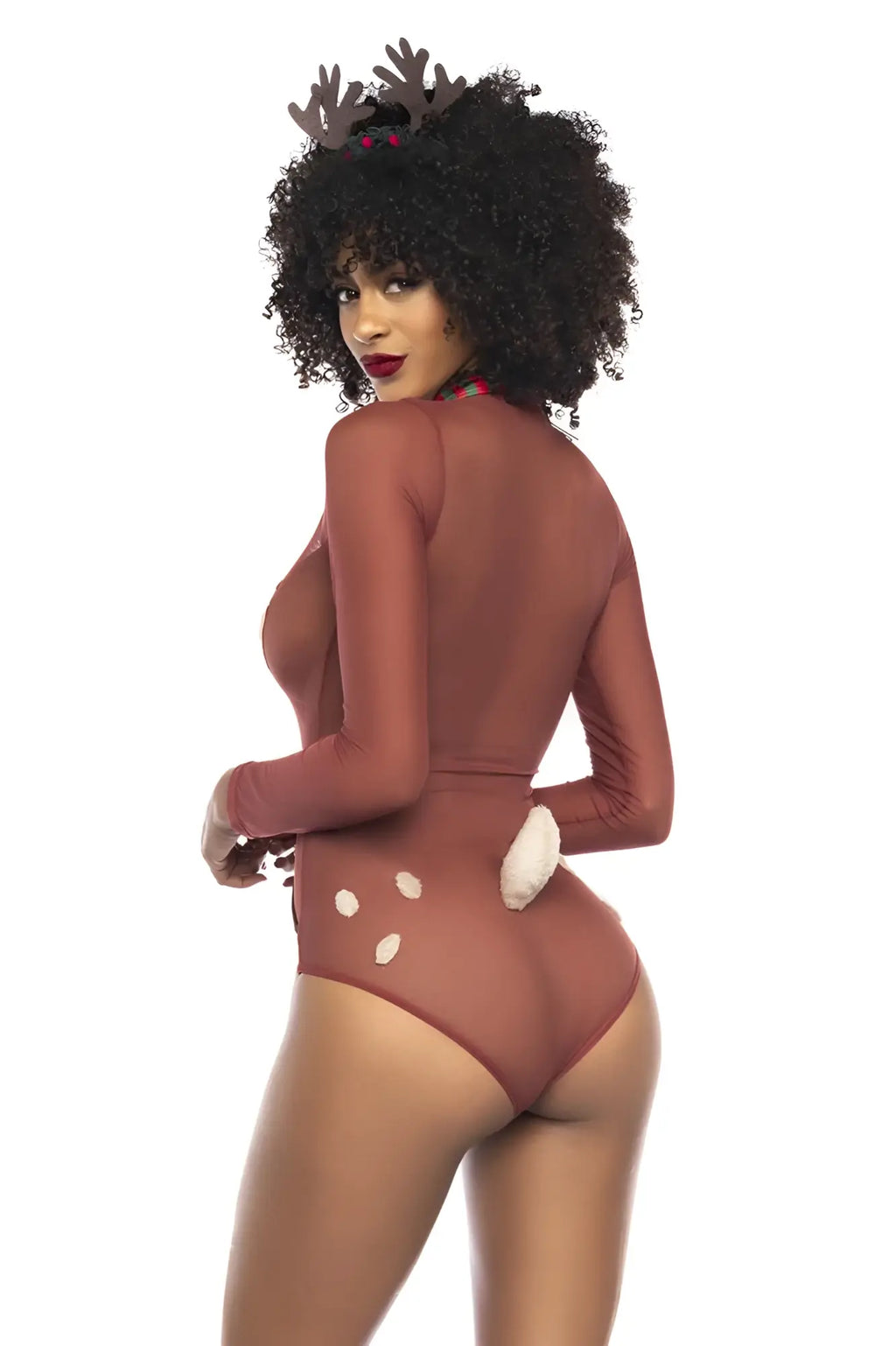 Mapale 60012 sexy babe reindeer costume in brown with white polka dots fluffy tail and antler headpiece for festive use