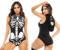 Black skeleton-themed one-piece swimsuit with white ribcage and spine design backless cut mapale 60025 ghost rider color