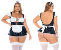 Black and white plus size Mapale 60043X French maid costume with lace up front satin material and sheer tulle skirt overlay