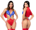 Blue and red lace superhero-themed lingerie set with gold belt detail from Mapale 60064 super girl color as shown