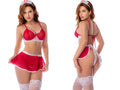 Mapale 60071 nurse costume in red and white lace with mesh fabric scalloped hemline and matching headpiece