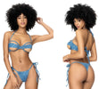 Blue chambray denim underwired two piece swimsuit with tie-side strings and cut-out design by mapale 67080