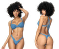 Blue chambray denim bikini set by Mapale underwired bra top with bow front and high-cut tie-back bottoms