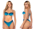 A vibrant teal satin ruched top bikini set with tie-back detailing Mapale 67159 two piece swimsuit azur wave