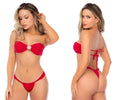 Red strapless bikini top with sparkling star embellishment and matching thong in Mapale 67162 two piece swimsuit