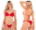 Red scalloped bikini set with thin straps and tie-side detailing from mapale 67163 two piece swimsuit color red