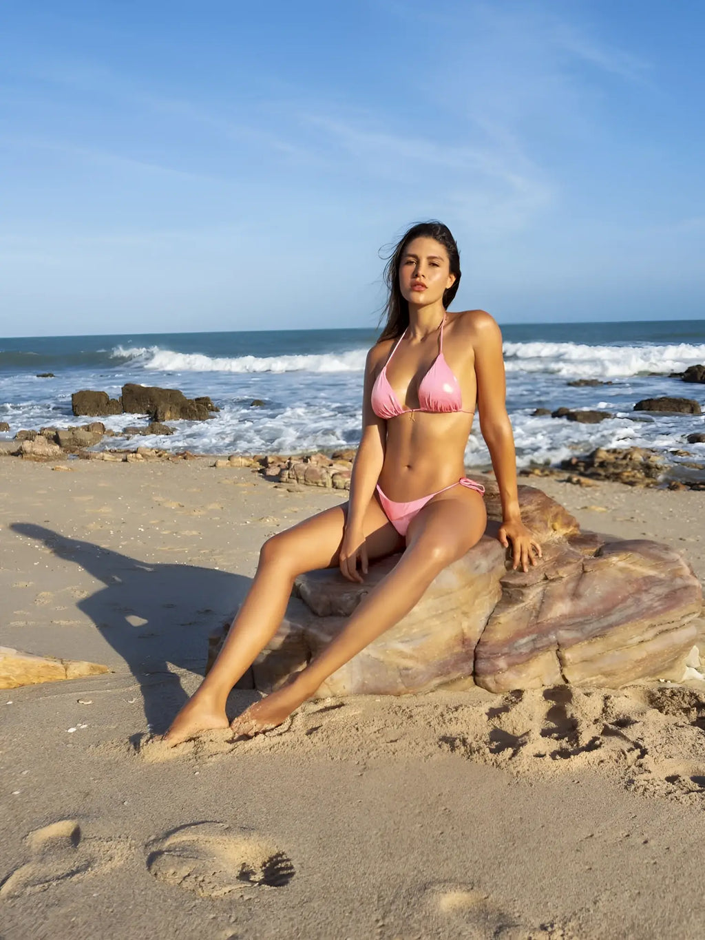 Pink two-piece swimsuit set by mapale 67183 in liquid fabric designed for stylish swimwear use