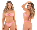 Pink satin strapless two piece swimsuit with tied bow and gold star charms by mapale 67186 color pink liquid
