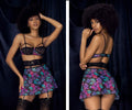 Black lace bra with floral patterned skirt in mapale 7496 babydoll three piece set color dream flower print