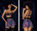 Black lace bra with floral patterned skirt in mapale 7496 babydoll three piece set color dream flower print