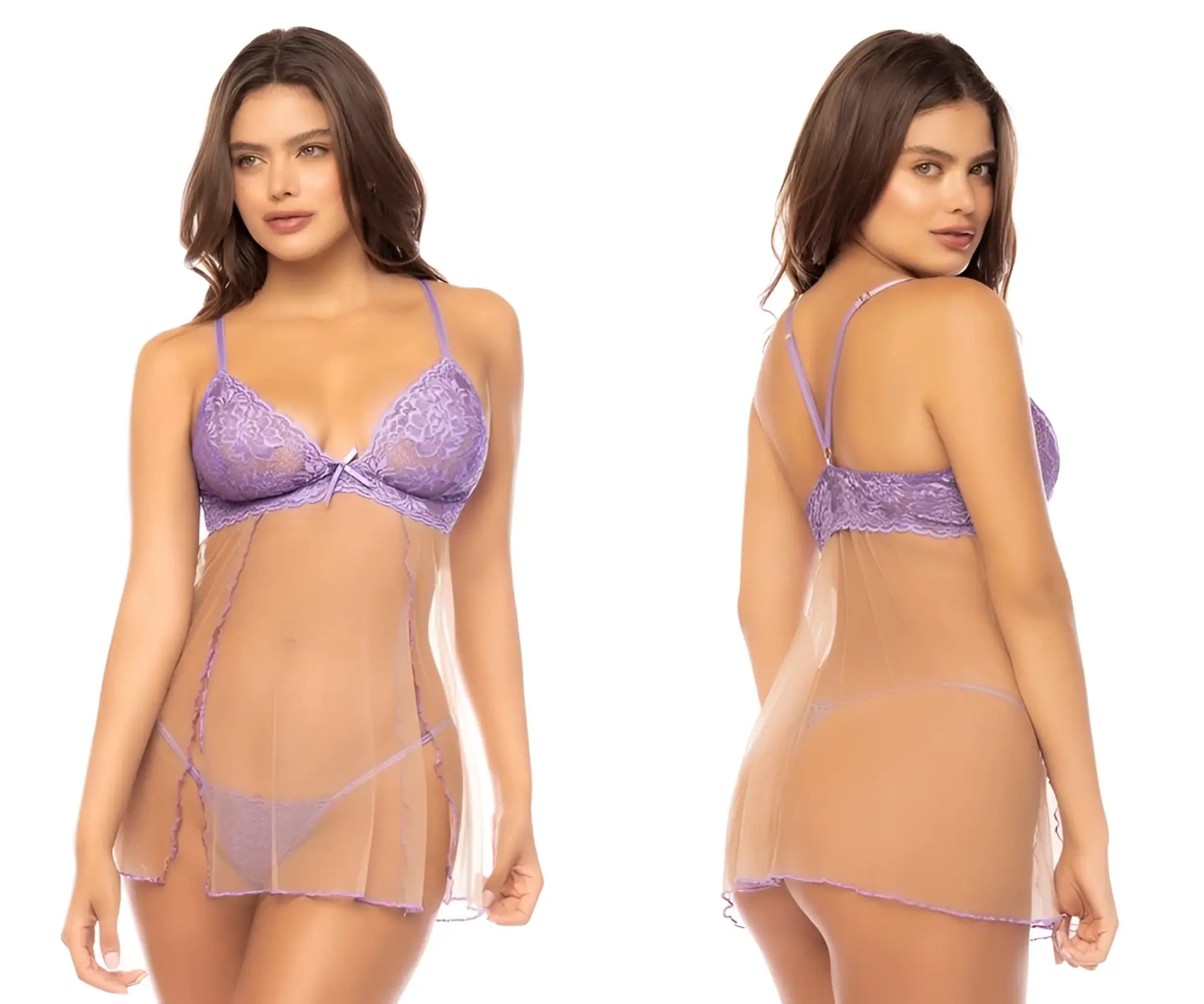 Mapale 7540 Verona babydoll lilac nude lingerie set with lavender lace sheer mesh overlay and delicate straps