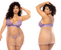 Mapale 7540X Verona babydoll plus in lilac nude featuring purple lace lingerie set with sheer mesh overlay
