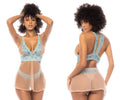 Light blue nude mapale 7541 abilene 2 in 1 babydoll lingerie with sheer mesh overlay and matching waistband