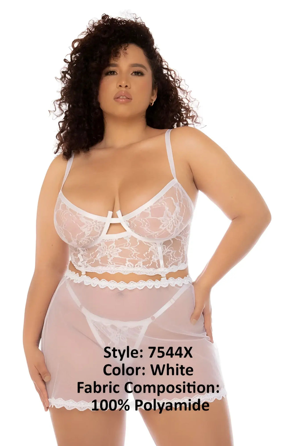 White lace lingerie set mapale 7544x hope 2 in 1 babydoll plus made of 100% polyamide in white color