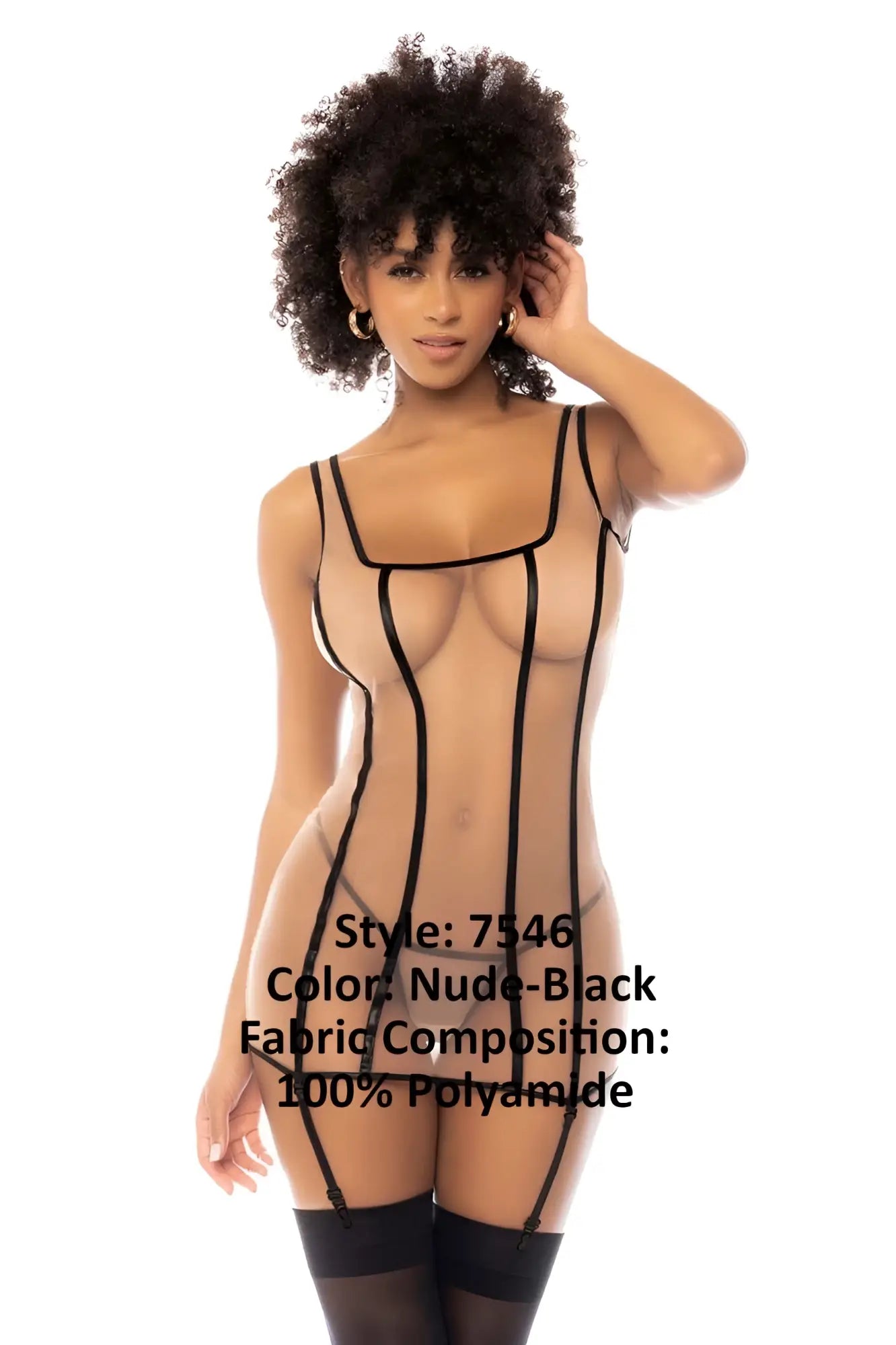Nude-black sheer bodysuit with black lace-up straps and structured design made of 100% polyamide by Mapale