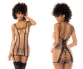 Black sheer bodysuit with lace-up back and adjustable straps from mapale 7546 marianna babydoll in nude-black color