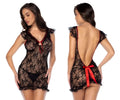 Black lace lingerie dress with red ribbon detailing from mapale 7556 babydoll in black color and lace material