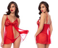 Red lace Mapale 7559 babydoll lingerie set with sheer mesh overlay and central bow detail