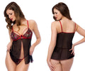 Black and red lace lingerie set with sheer mesh overlay by Mapale 7560 babydoll for intimate wear