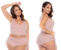 Mapale 7570X two piece blush pink ribbed crop top and shorts pajama set with side ties in rose color
