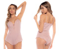 Mapale 7571 sleep romper in soft blush pink ribbed fabric with delicate spaghetti straps and scalloped hemline