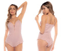 Mapale 7571 sleep romper in soft blush pink ribbed fabric with delicate spaghetti straps and scalloped hemline