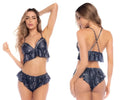 Navy blue star-patterned ruffled bikini set by mapale 7584 in sapphire blue prints two piece pajama style