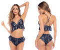 Navy blue star-patterned ruffled bikini set by mapale 7584 in sapphire blue prints two piece pajama style