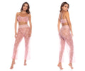 A delicate pink lace two-piece pajama set with a star-patterned bra top and high-waisted pants by mapale 7600 rose