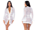 White lace robe mapale 7611 with deep v-neckline and matching belt in elegant white lace fabric