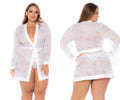 White lace robe with long sleeves and matching belt from mapale 7611x in white color