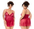 Red lace and sheer nightgown with thin straps mapale 7620x babydoll with matching panty in red